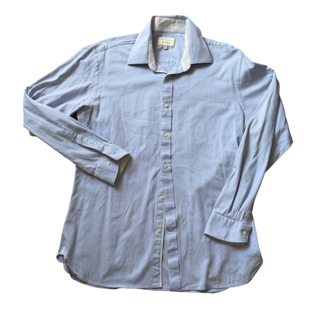 Ted Baker Endurance Mens Light Blue Micro Pattern Dress Shirt 16 34/35